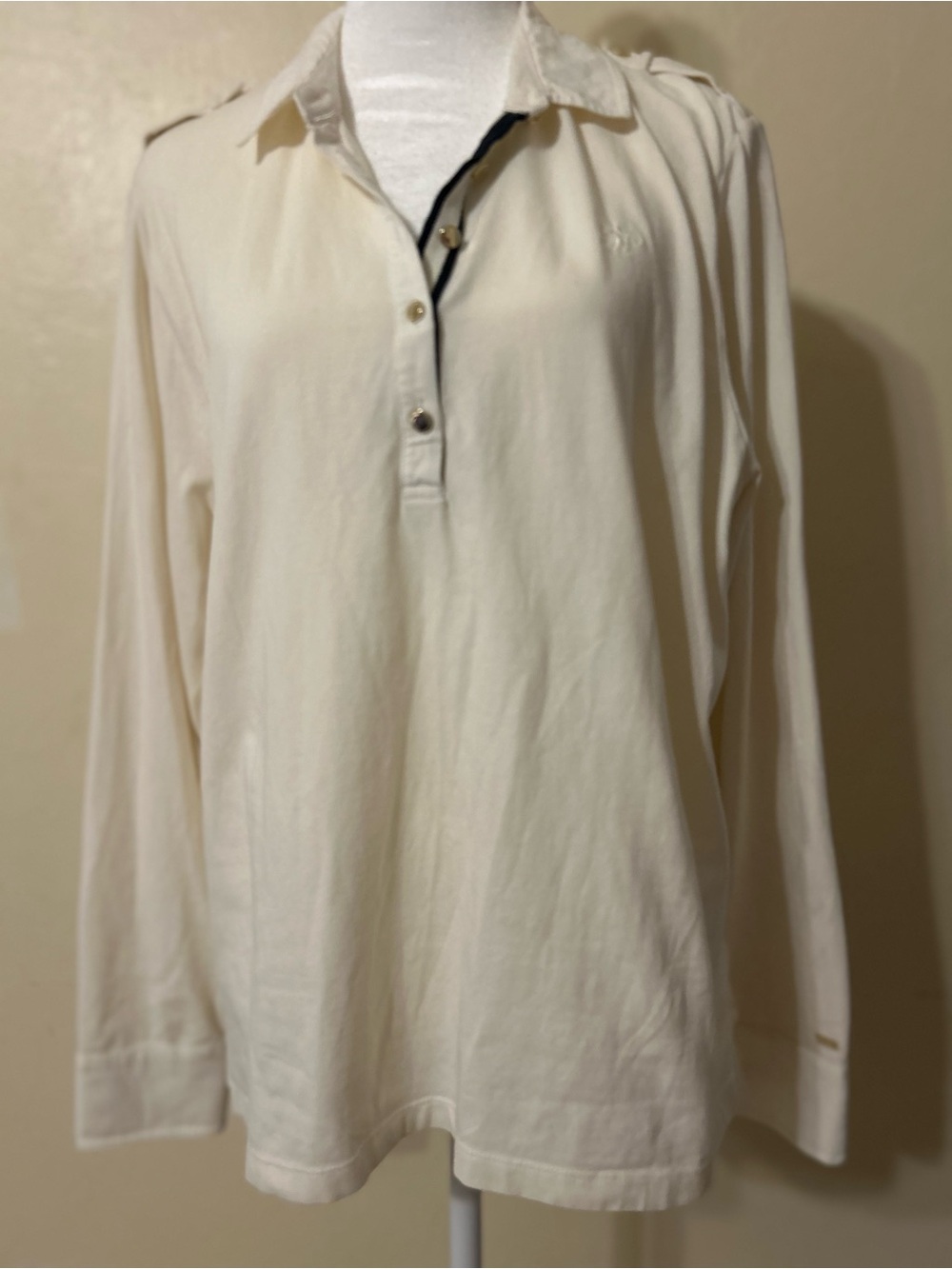 Tommy Hilfiger Cream Long Sleeve Polo Top